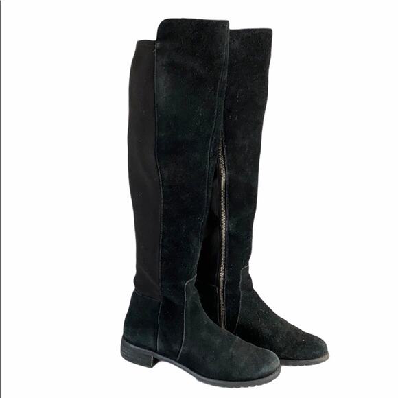 Michael Kors Women's Black Suede Side Zip Round Toe Knee High Riding Boots Sz 6M - Picture 1 of 10